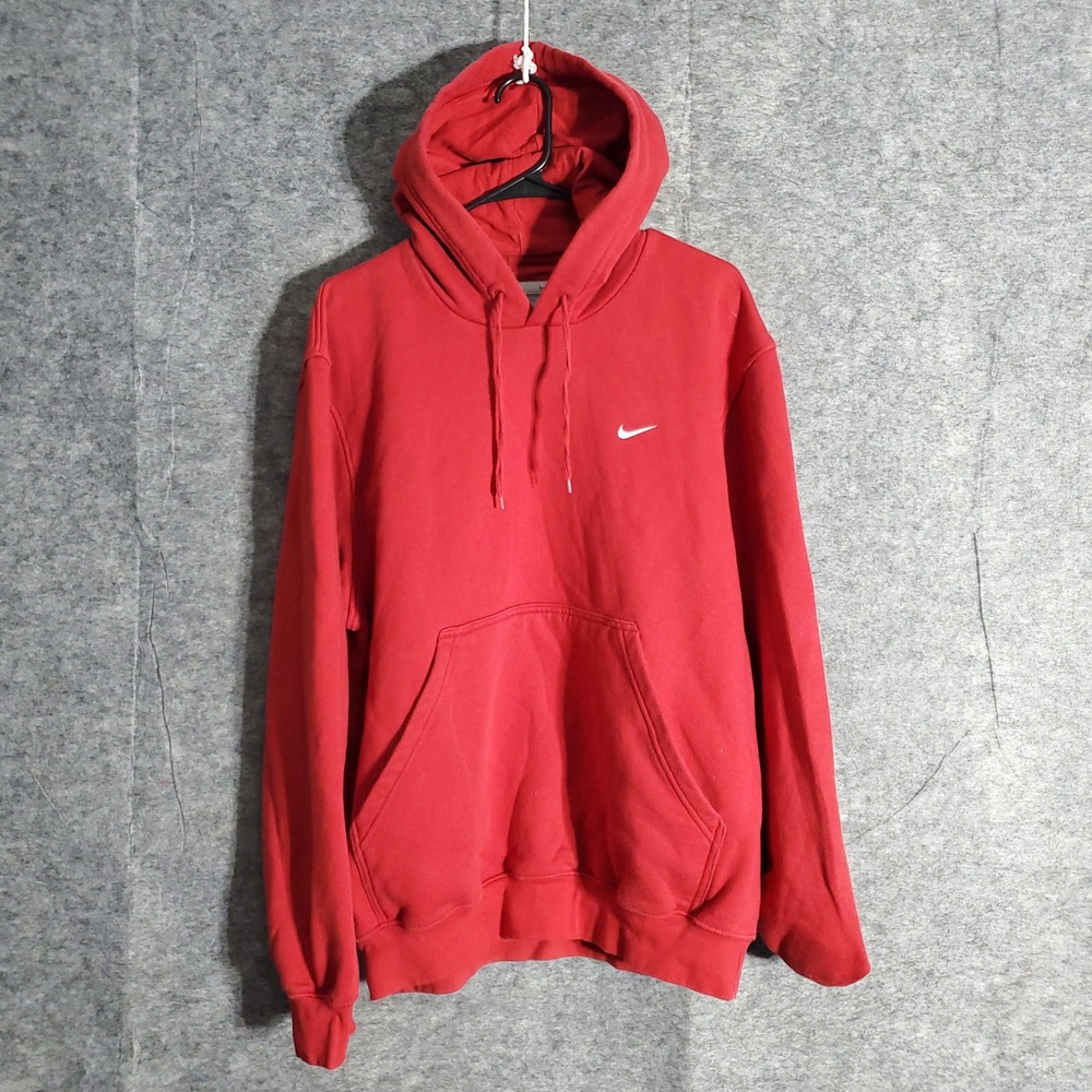 Nike Hoodie Mens M Red Swoosh Logo Vintage Pullover Sweatshirt‎ Casual Swoosh